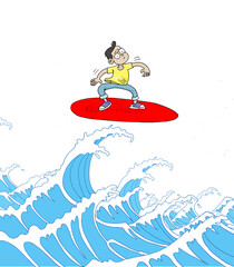  young people surfing the waves