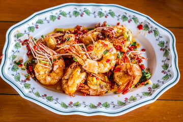 Thai food, fried prawns with salt and chili...N