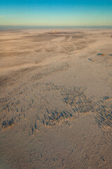 Aerial view of the winter landscape, winter in the Russian far East.