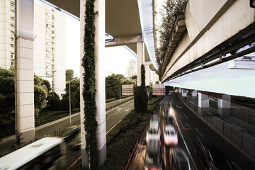 City road overpass viaduct bridge of night scene