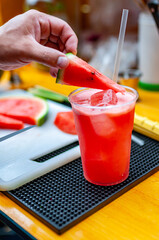 Prepare of fresh watermelon cocktail with ice
