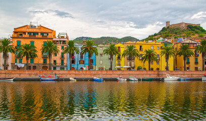 Beautiful view of Bosa town, Sardinia island, Italy. Travel destination