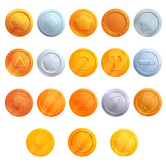 Tokens icons set. Cartoon set of tokens vector icons for web design
