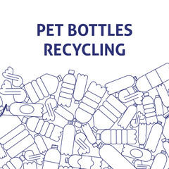 A vector image with plastic bottles. Flat line ecology image for a flyer or a poster design. 