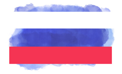 Blue watercolor splash with white and red stripes from the Russian flag isolated on white background. Computer generated watercolor image.