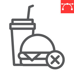 No fast food line icon, fitness and diet, no food sign vector graphics, editable stroke linear icon, eps 10.