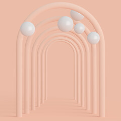 Background arch, mock up scene geometry shape frame for product display and presentation, 3d rendering illustration beige color