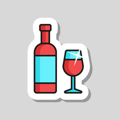 Wine bottle and glasses vector icon