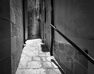 The streets of the old city of Dubrovnik. Cat on the streets.