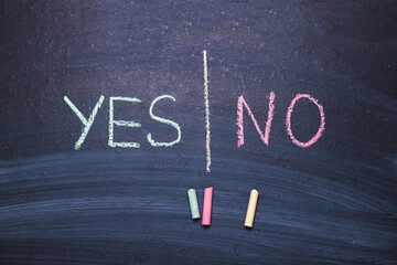 Fototapeta premium Words yes no on chalk board.