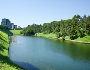 The view of the Japanese moat in Tokyo.