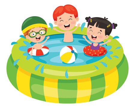 Children Swimming In An Inflatable Pool