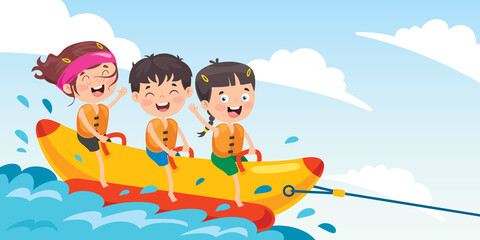 Obraz na płótnie Canvas Children Having Fun On Banana Boat