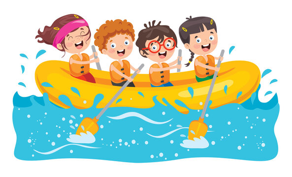 Group Of Little Children Rafting
