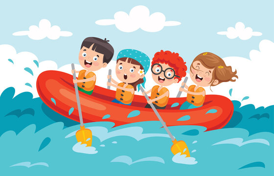 Group Of Little Children Rafting