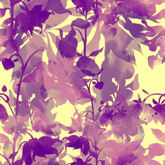silhouette meadow flowers seamless pattern