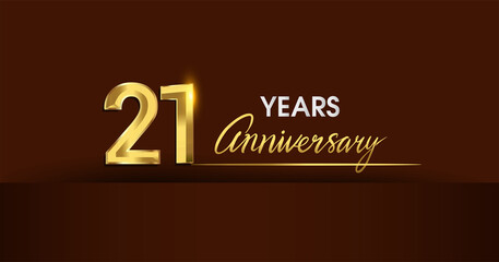 21st years anniversary celebration logotype. anniversary logo with golden color and gold confetti isolated on dark background, vector design for celebration, invitation card, and greeting card