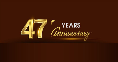 47th years anniversary celebration logotype. anniversary logo with golden color and gold confetti isolated on dark background, vector design for celebration, invitation card, and greeting card