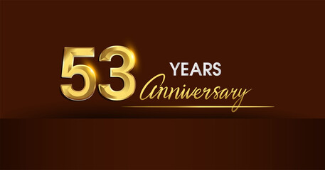 53rd years anniversary celebration logotype. anniversary logo with golden color and gold confetti isolated on dark background, vector design for celebration, invitation card, and greeting card