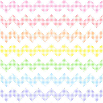 Rainbow seamless zigzag pattern, vector illustration. Seamless chevron pattern with pastel colorful lines from dots. Kids pastel rainbow geometric background