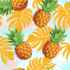 Palm leaves. Tropical seamless background pattern. Graphic design with amazing palm trees suitable for fabrics, packaging, covers