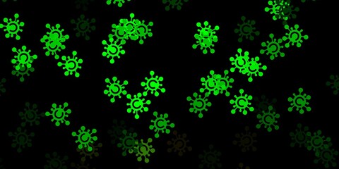 Dark green, yellow vector background with covid-19 symbols.