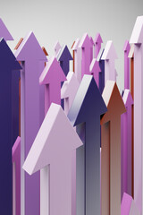 Arrows in a purple blue brown color scheme pointing upwards. Concept for success growth achievements