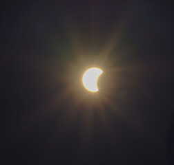 The eclipse with lens flare with sky background
