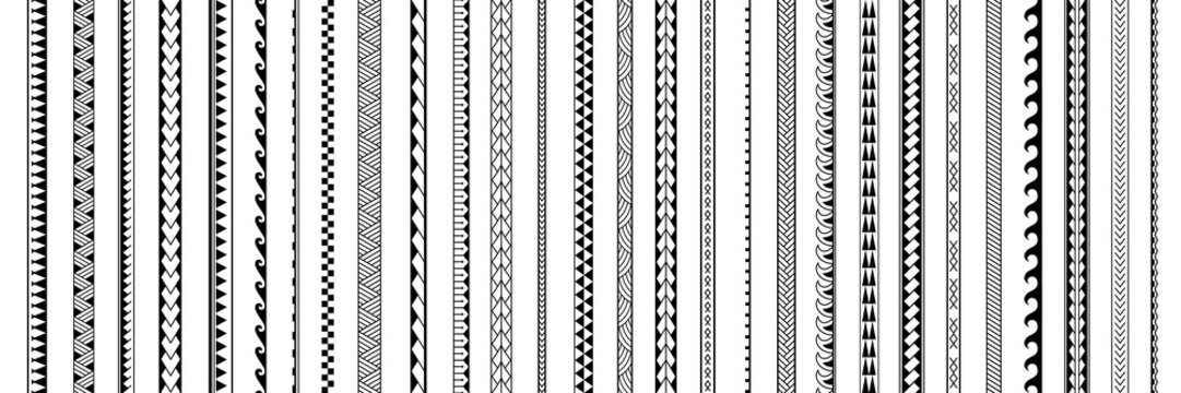 Set of vector ethnic seamless pattern. Ornament bracelet in maori tattoo style. Geometric border african style. Vertical pattern. Design for home decor, wrapping paper, fabric, carpet, textile, cover