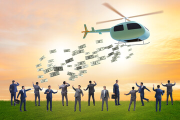 Businessman in helicopter money concept