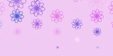 Light Blue, Red vector doodle pattern with flowers.