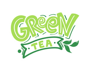 Green Tea hand written lettering logo Isolated on white background