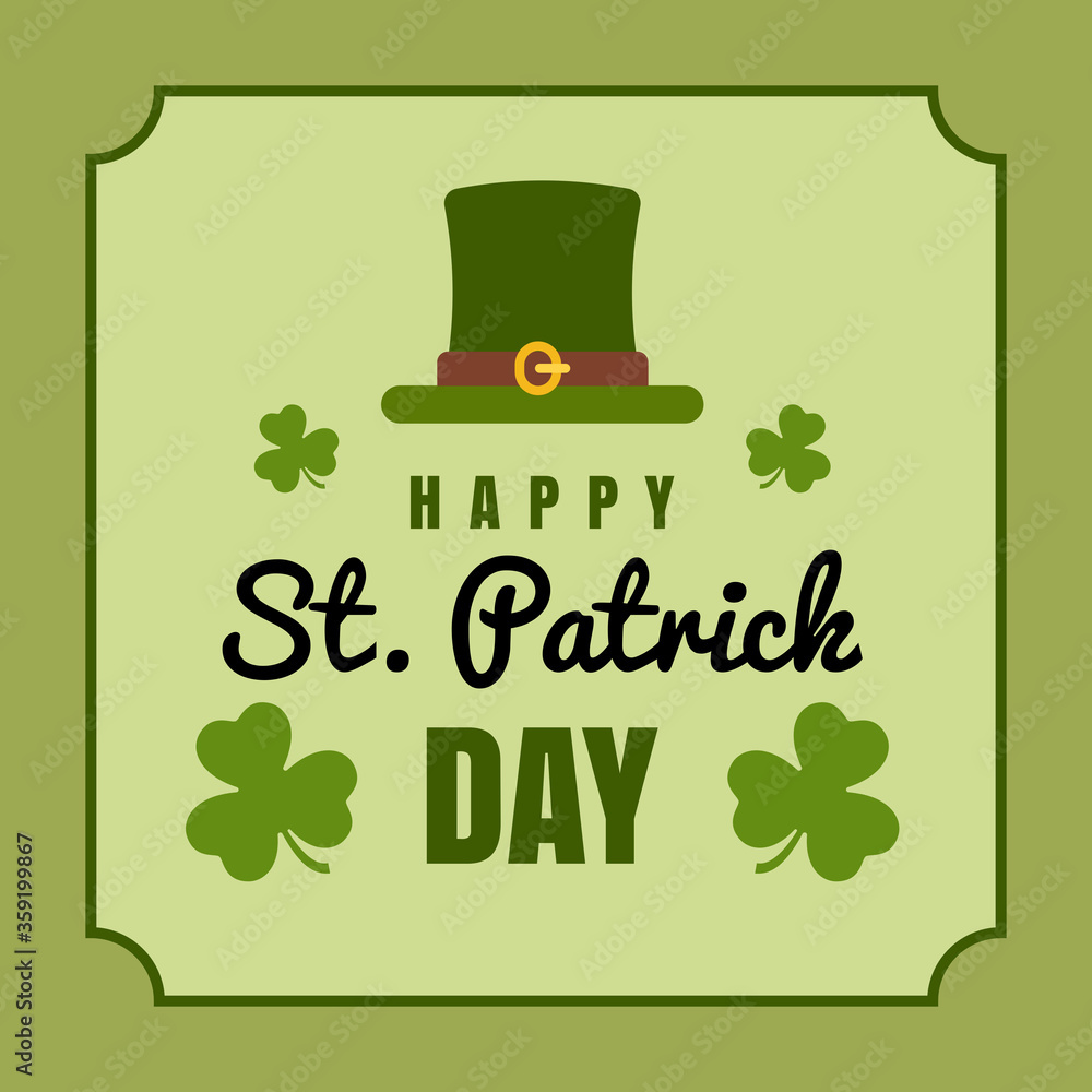 Wall mural vector happy saint patrick's day greeting card with leprechaun hat and shamrock in a vintage style f