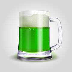 Vector St patrick's day realistic green beer mug isolated on white background.