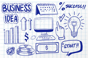Business Idea doodles icons set. Vector illustration. isolated on white background.