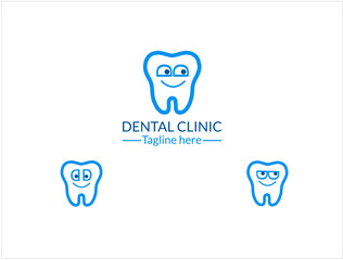 Linear vector logo for children's dental clinic. Characters teeth in a linear minimalist style.