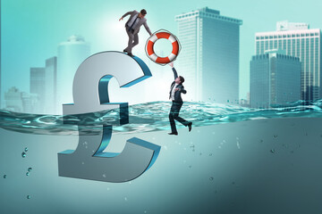 Pound GBP currency devaluation and exchange rate concept