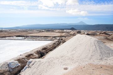 Salt mining farm with ponds at desert in Afar region, Danakil Depression, Northern Ethiopia