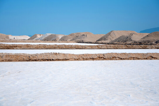 Salt mining farm with ponds at desert in Afar region, Danakil Depression, Northern Ethiopia