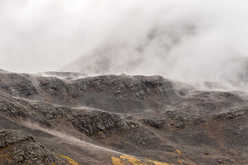 Foggy Landscape of the Stone Shores of South Georgia