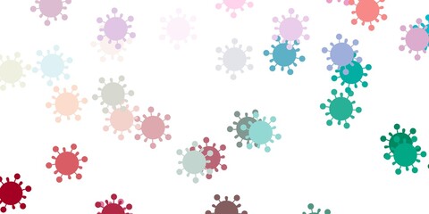 Light green, red vector background with covid-19 symbols.