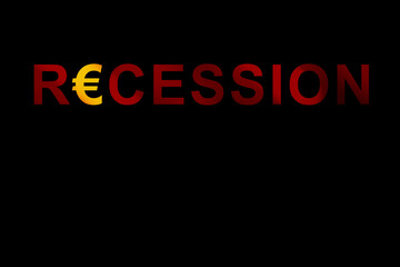 recession text with euro currency symbol on black background vector illustration