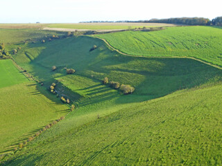 Fototapeta na wymiar Aerial view of the hills at Monks Down in Wiltshire 
