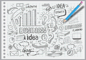 Business Idea doodles icons set. Vector illustration. isolated on white background.
