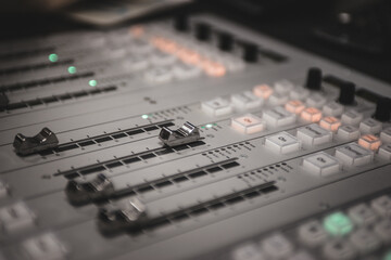 Radio broadcast mixing console desk