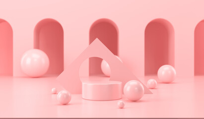 Empty Pastel Pink color Scene stage or podium for product display Background, 3d rendering.