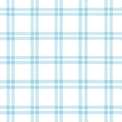 Blue Gingham seamless pattern. watercolor stripes, tartan texture for spring picnic table cloth, shirts, plaid, clothes, dresses, blankets, paper. vector checkered summer paint brush strokes.