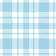 Blue Gingham seamless pattern. watercolor stripes, tartan texture for spring picnic table cloth, shirts, plaid, clothes, dresses, blankets, paper. vector checkered summer paint brush strokes.