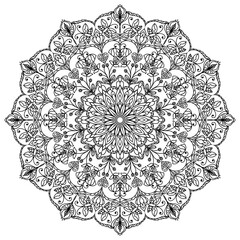 Black mandala on a white background. Element of design. Template for tattoo, henna drawing. Boho ornament. Vector pattern for psychological relaxation.
