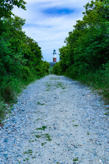 Montauk Lighthouse at the end of a path